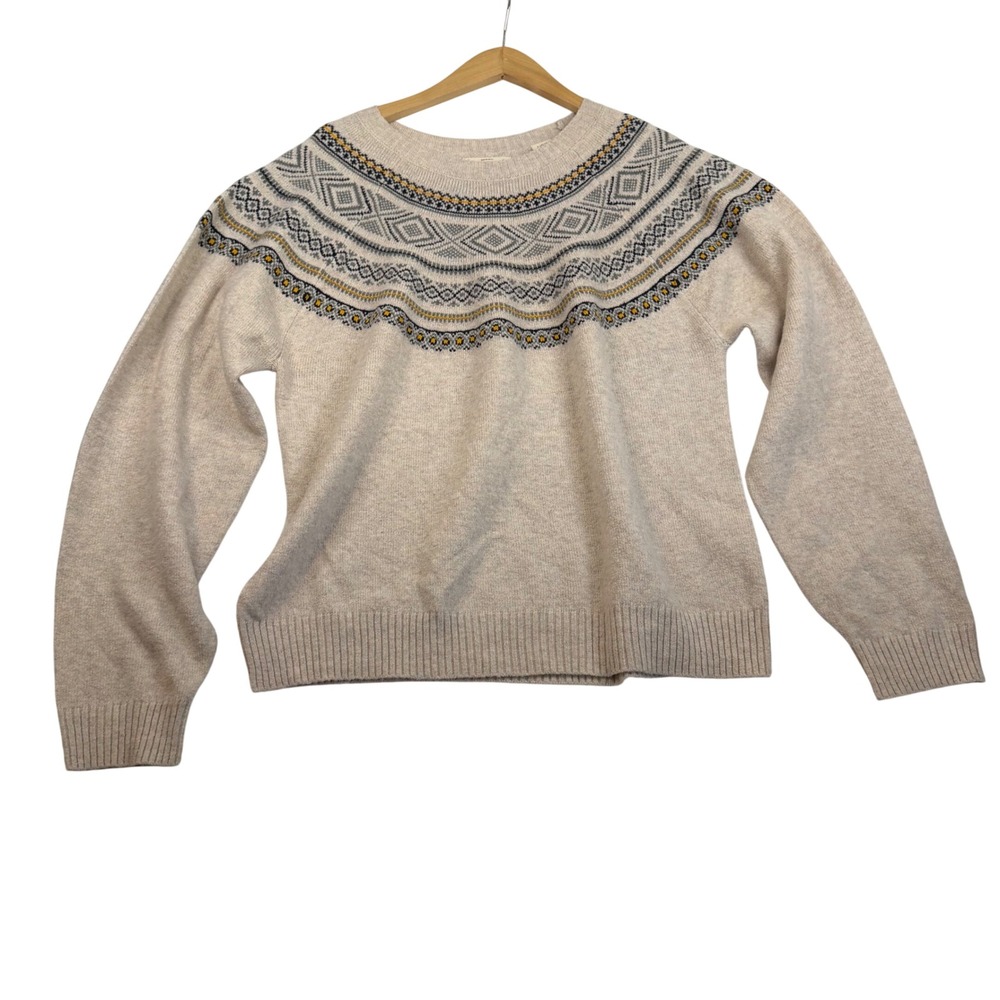 Weatherproof Vintage Womens Fair Isle Crew Neck Sweater Oatmeal Heather Large